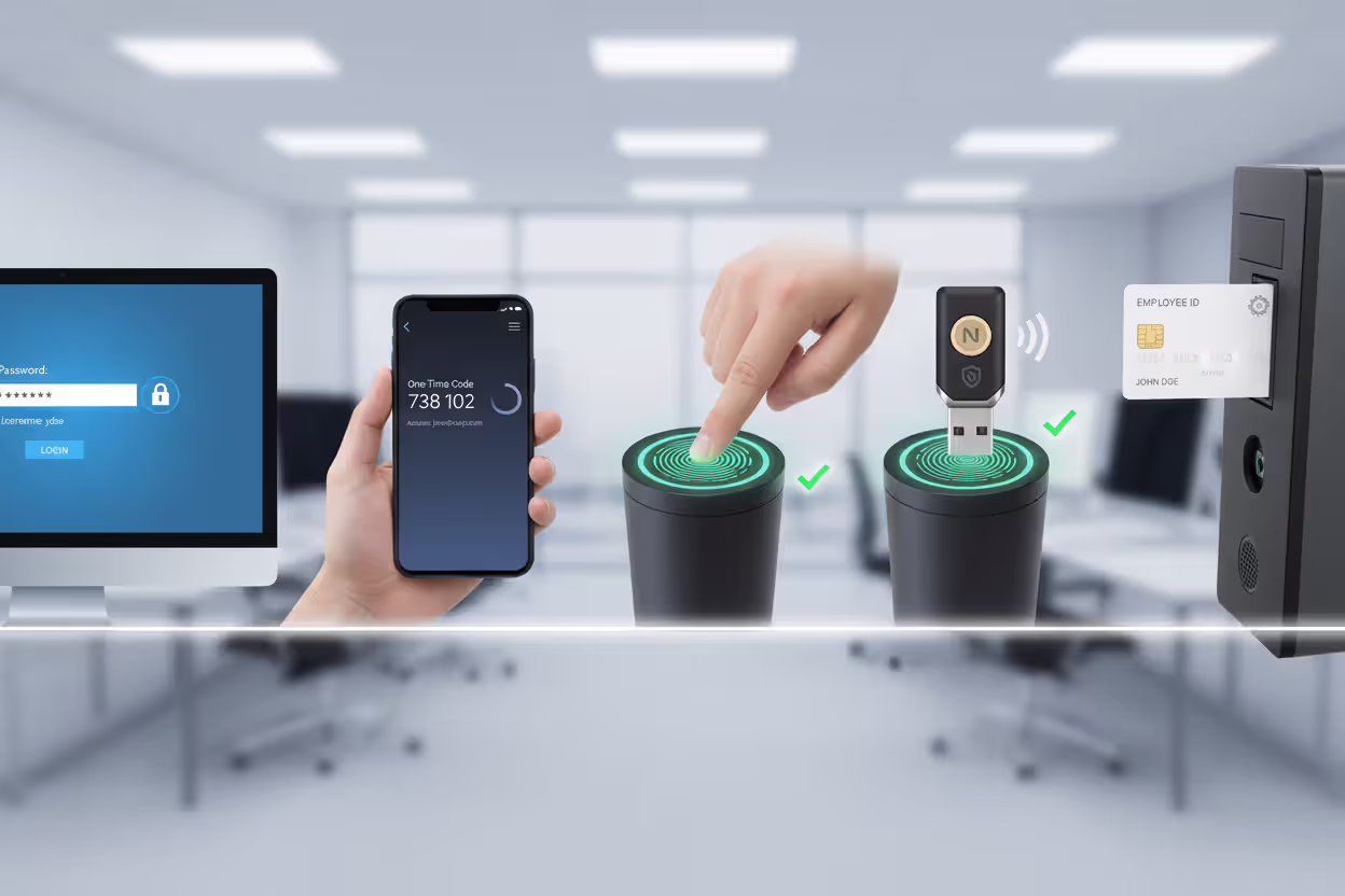 Comparison of password, one-time code, biometric scan, security key, and smart card authentication methods