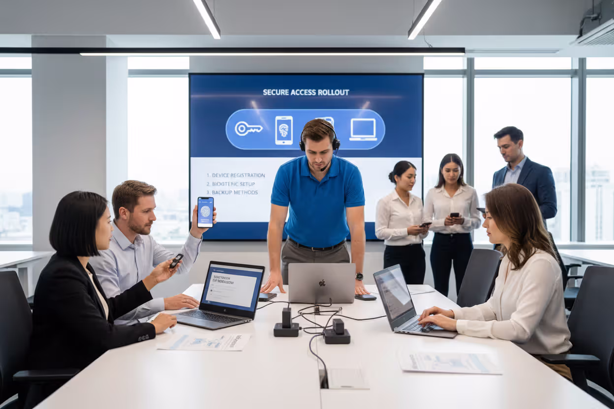 IT team onboarding employees to passkeys and security keys