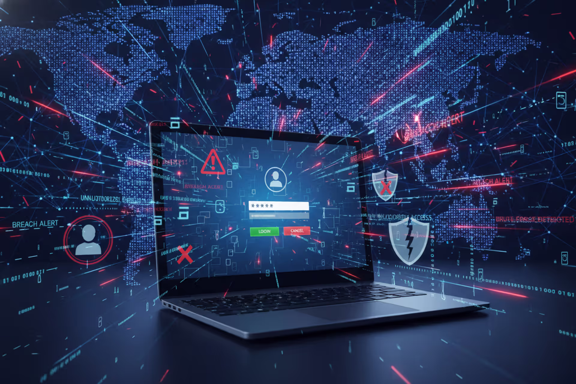 Cybersecurity login screen targeted by automated credential stuffing attack