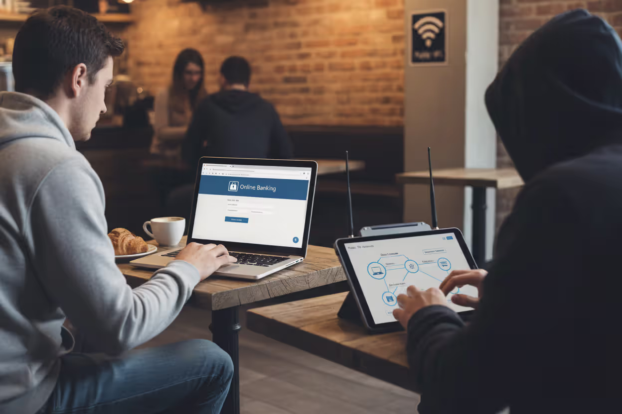 Man-in-the-middle attack on a public Wi-Fi network