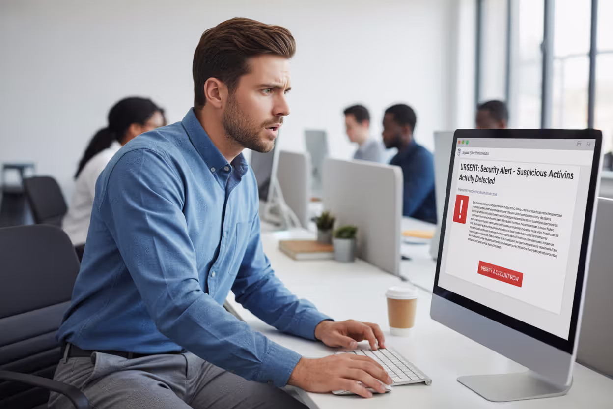 Employee receiving a phishing message disguised as technical support