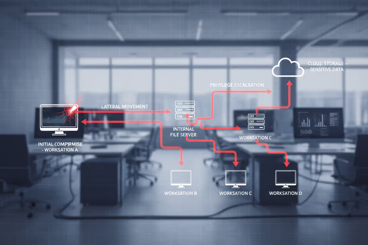 Cyber attack spreading through a small business network from one compromised device