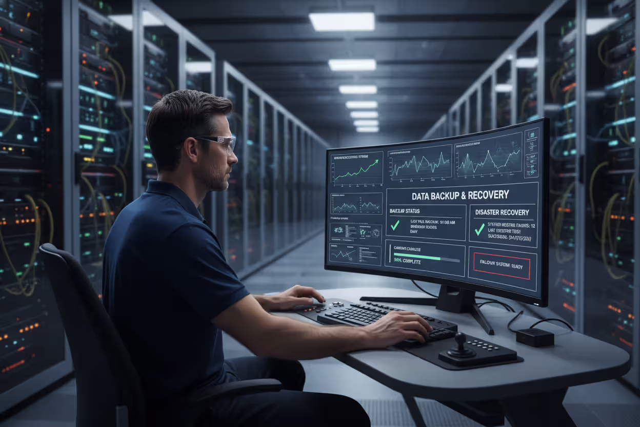 IT engineer managing backup and disaster recovery systems