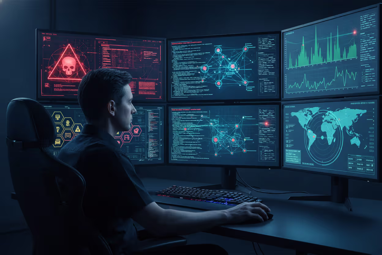 Security analyst monitoring a cyber incident in a SOC
