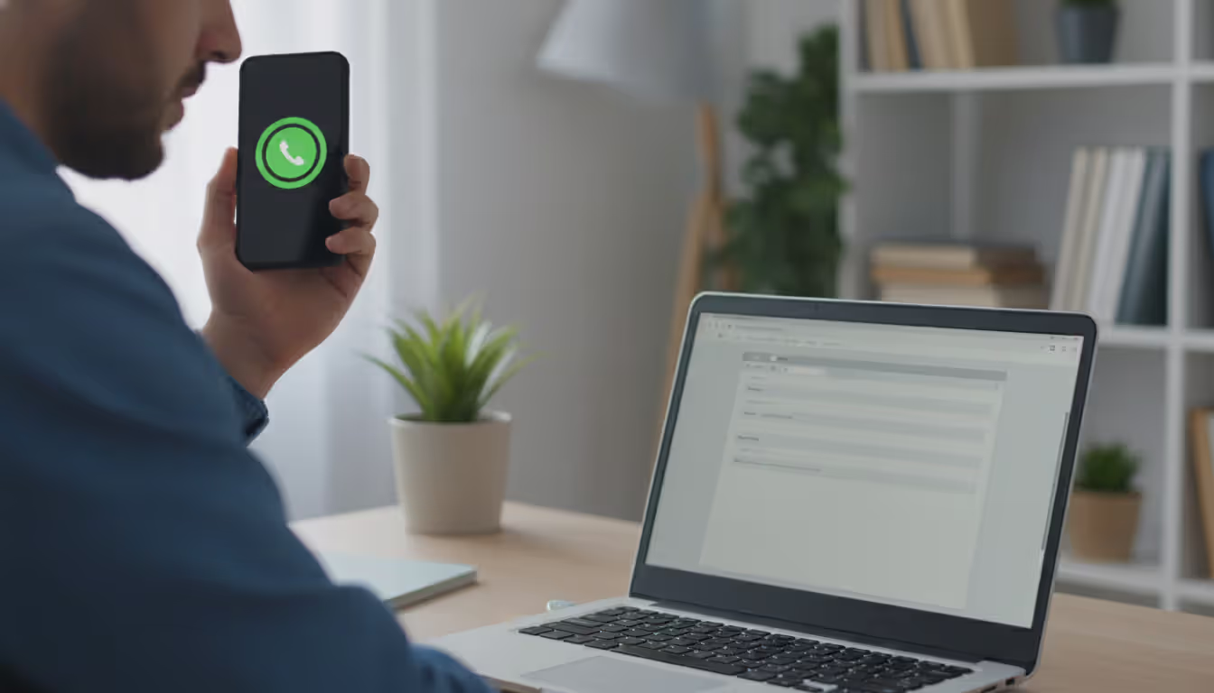 Person calling a phone number from an email on a laptop, showing callback phishing