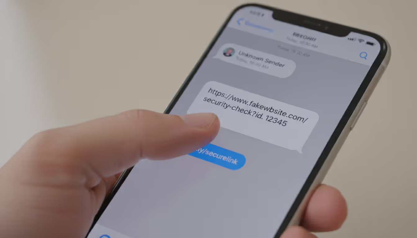User previewing a suspicious link on a smartphone before opening it