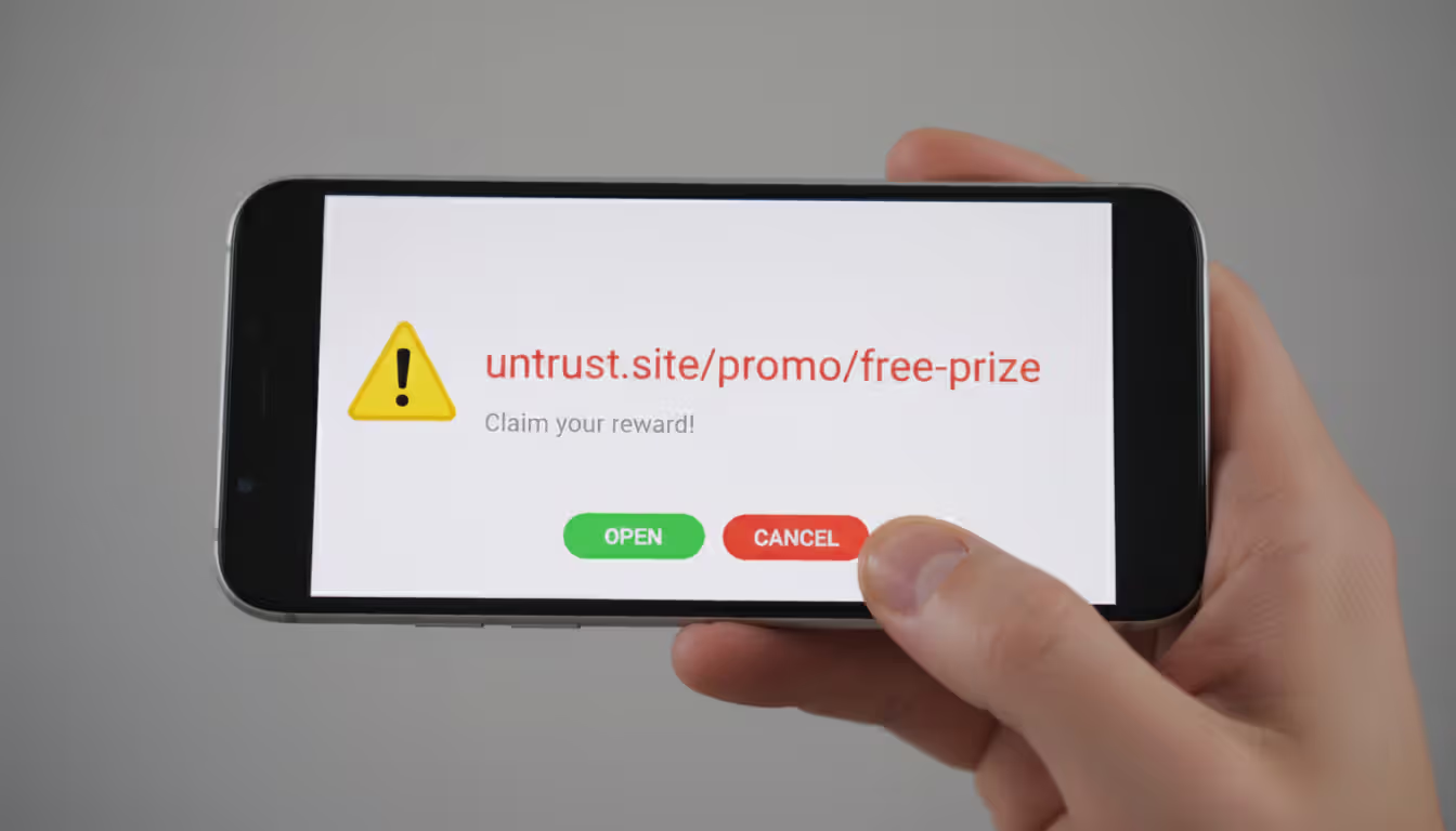 User checking a suspicious URL preview after scanning a QR code