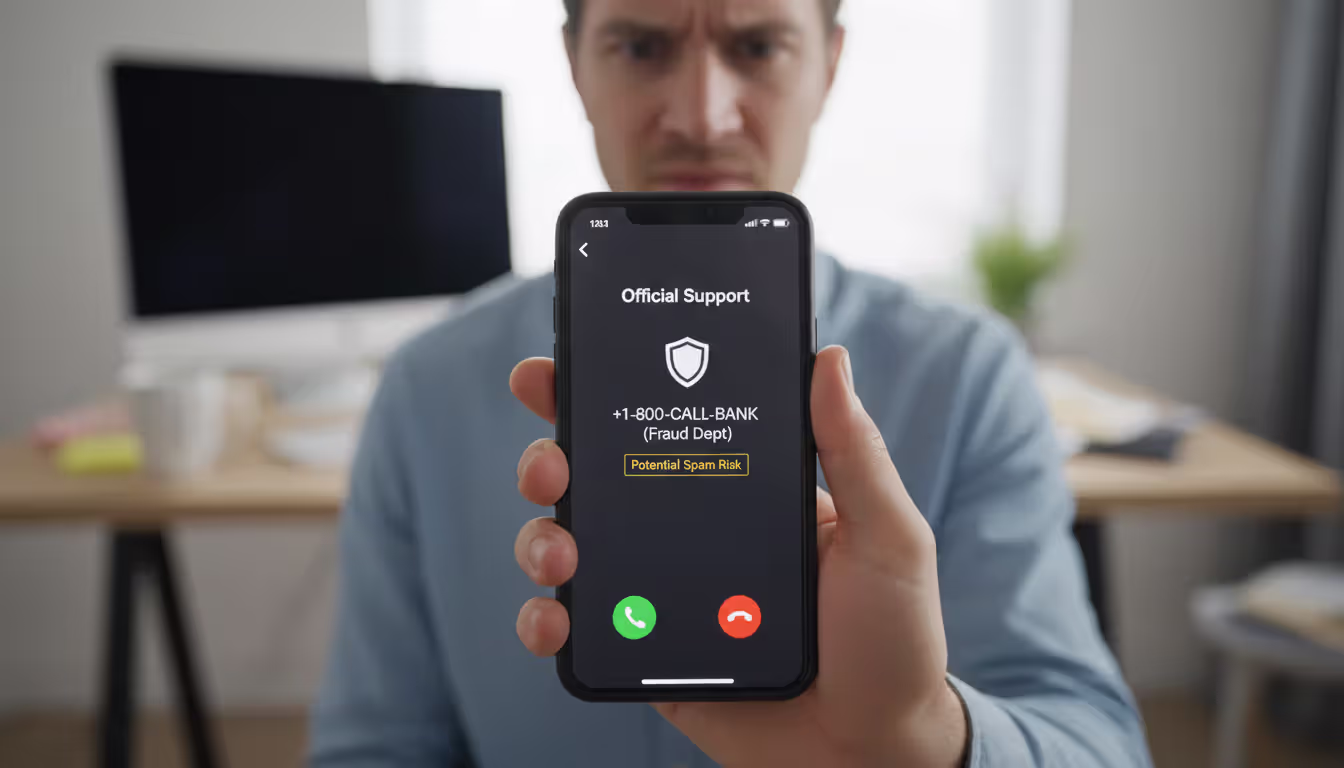 Suspicious spoofed phone call displayed on a smartphone screen