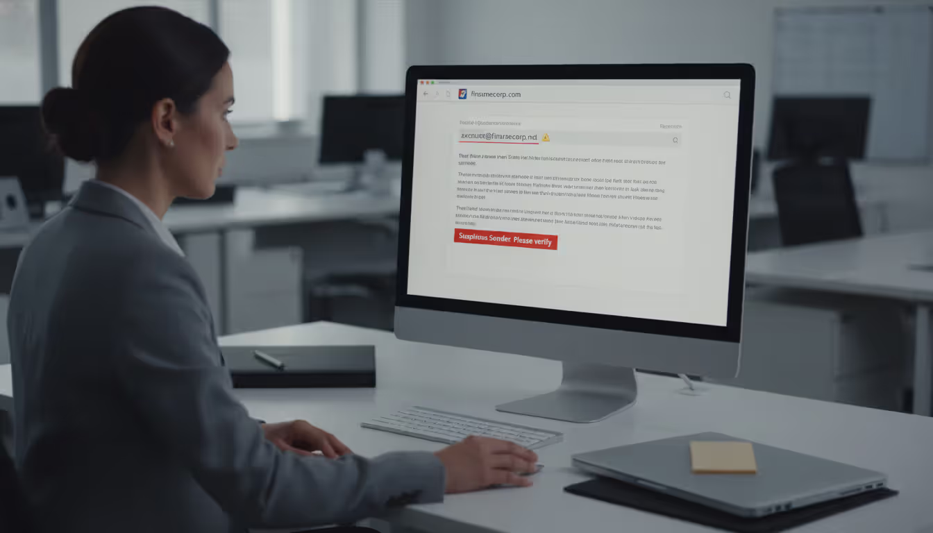 Employee verifying suspicious sender address in corporate email