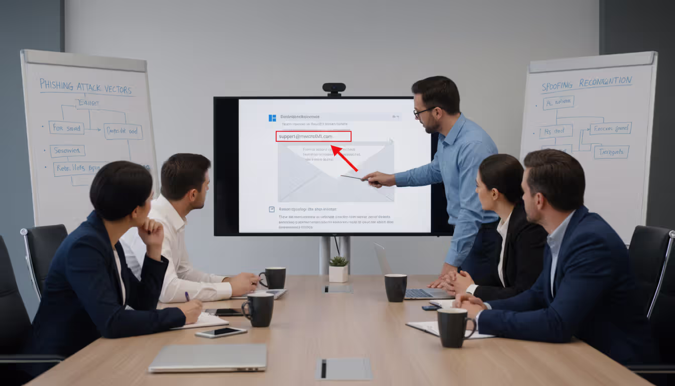 Team training session on identifying spoofed emails