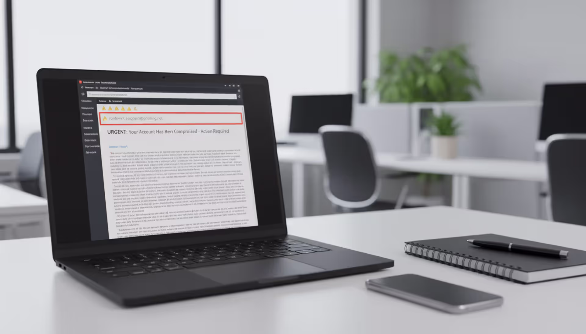 Cybersecurity analyst reviewing a suspicious spoofed email on a laptop