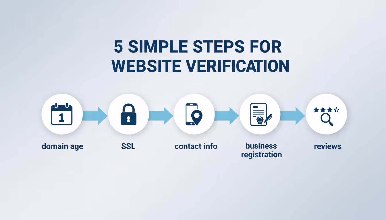 Infographic of five website legitimacy check steps