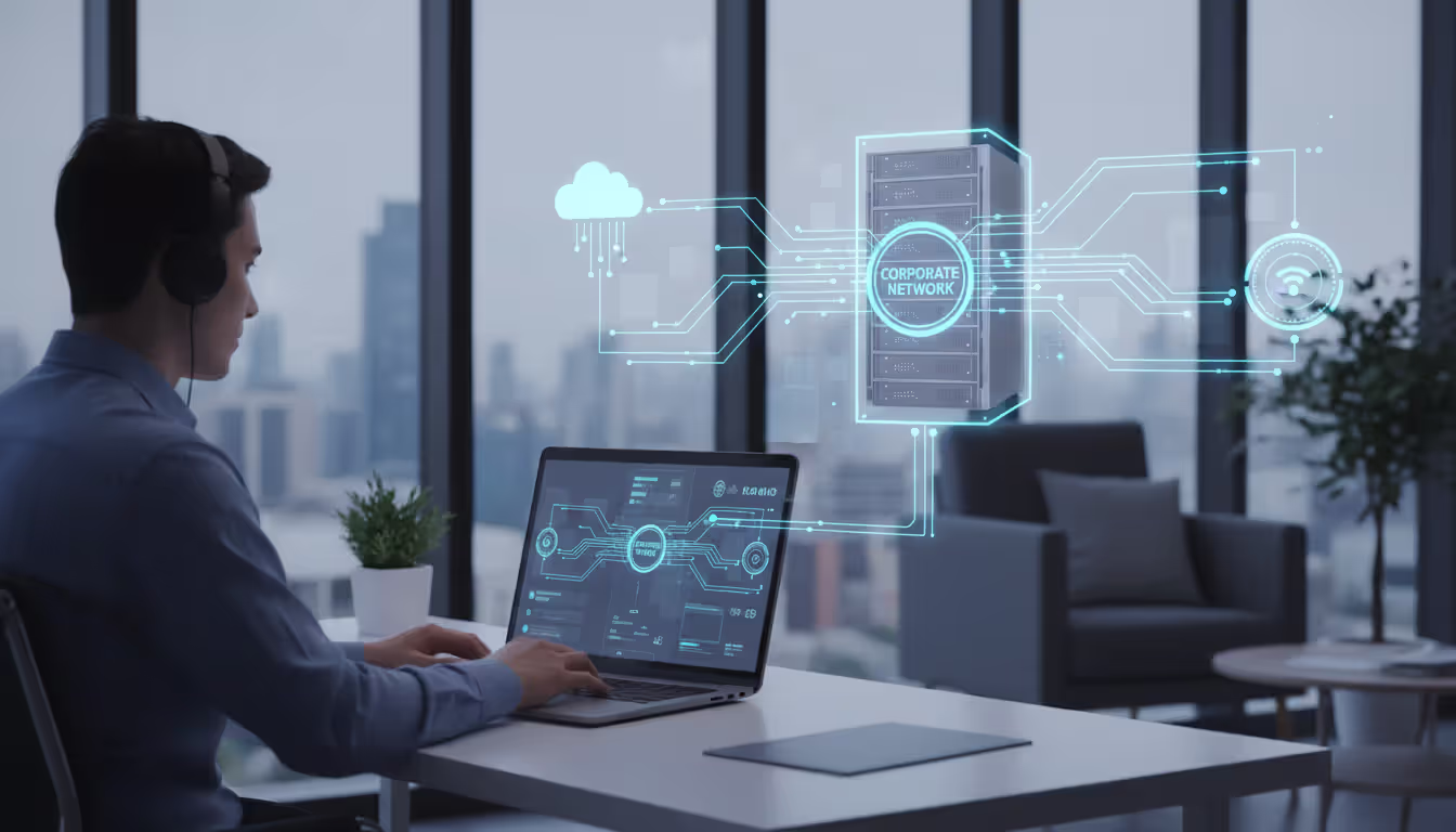 Corporate network with remote work, cloud, IoT connections