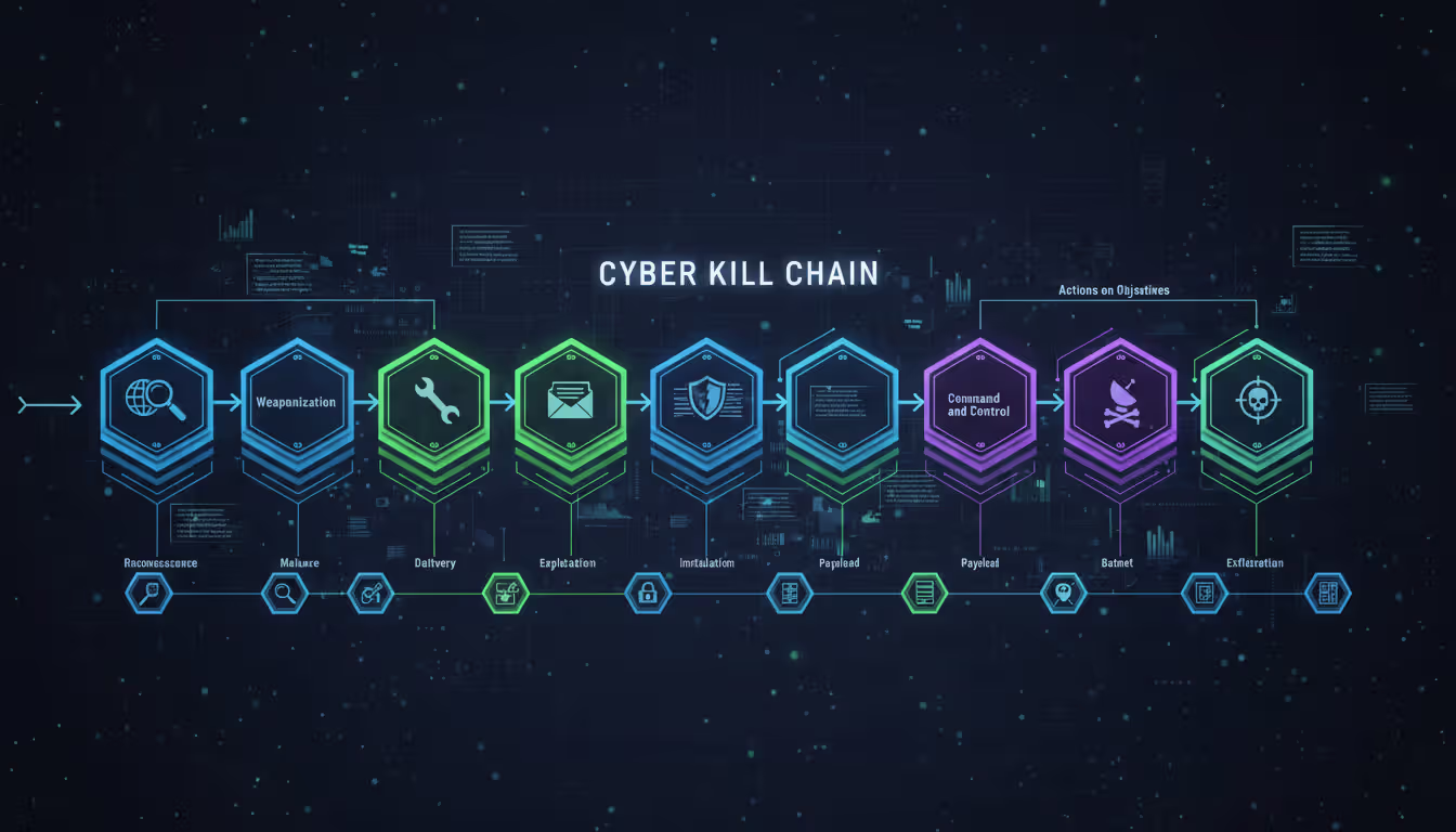 Cyber kill chain stages diagram with English labels