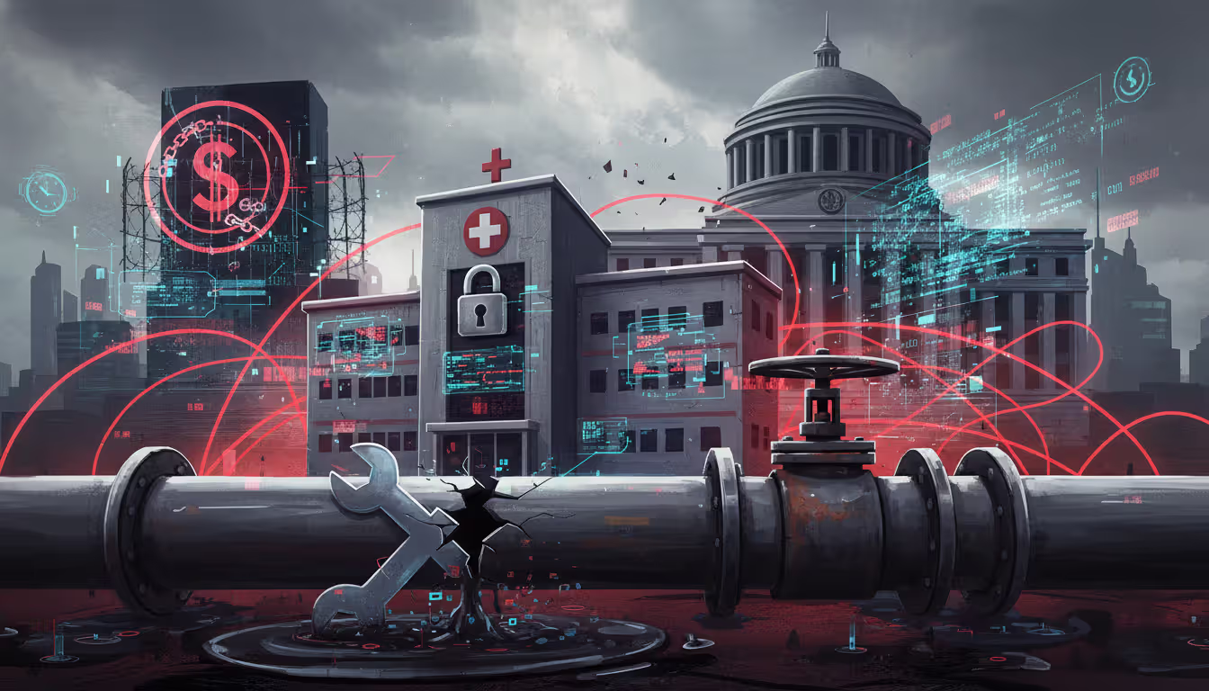 Illustration pipeline shutdown, hospital, government with lock icons