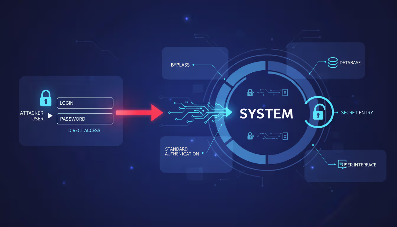 Diagram of an attacker bypassing authentication via a secret digital backdoor